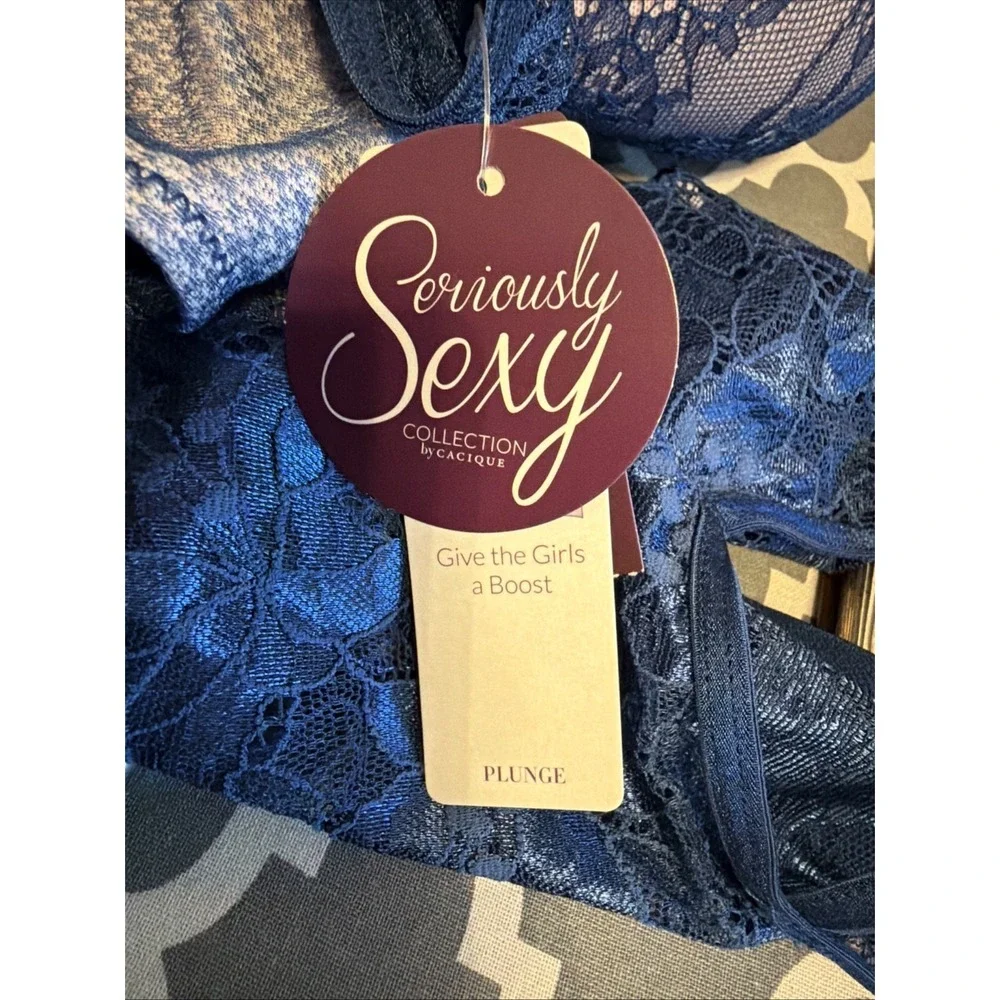 Cacique New Matching set Bra 38DDD and 14/16 Pantie Blue Lace